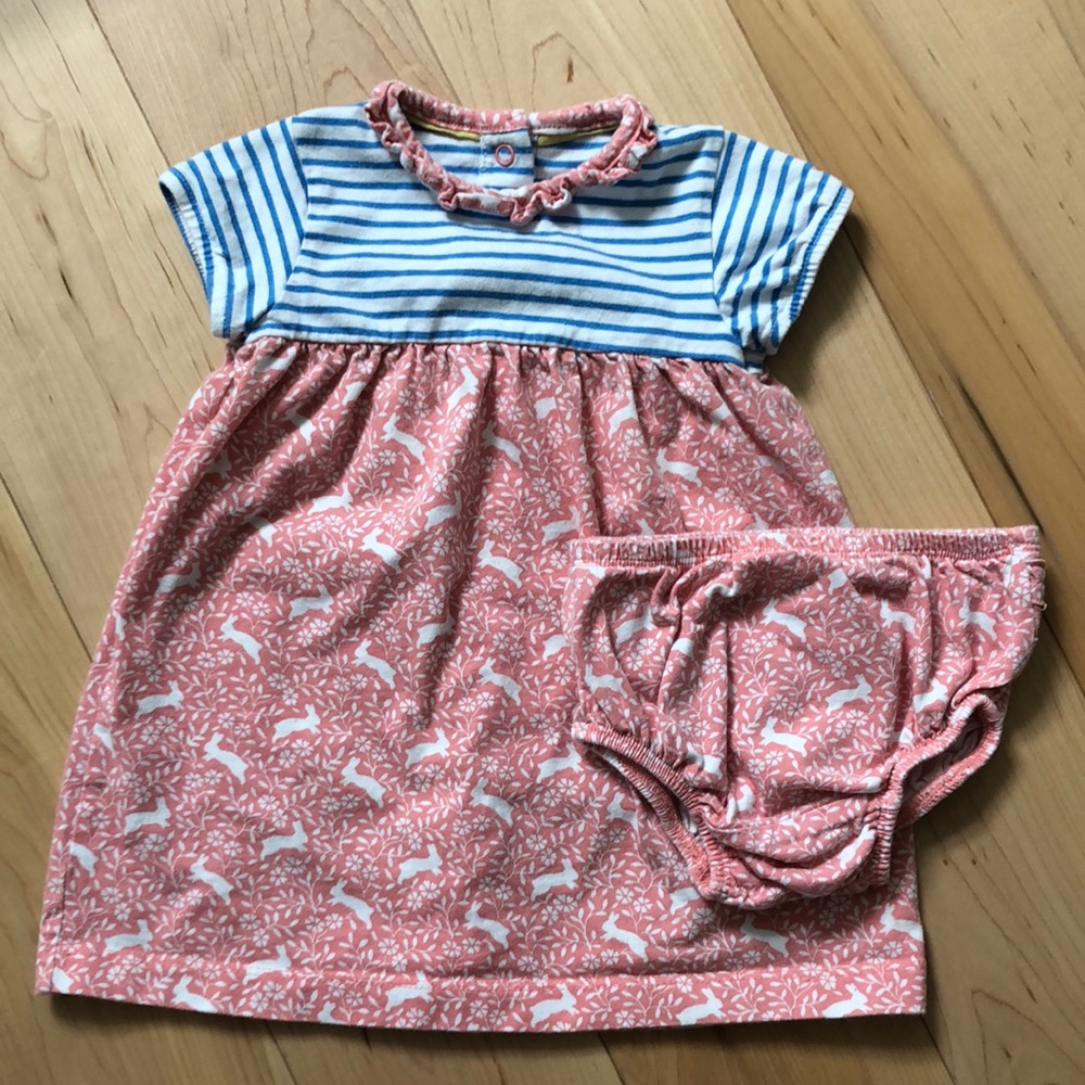 Baby Boden Pink and Blue Striped/bunnies Dress